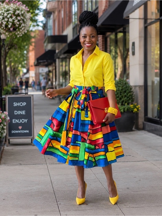 Look at me Dresses & Skirts - Colorblock Elastic Waist Swing Skirt - Multicolor